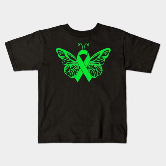 Awareness Ribbon Butterfly Green Kids T-Shirt by CaitlynConnor